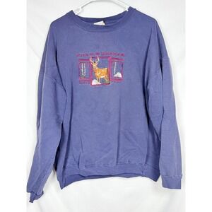Field & Stream Mens Sweatshirt XL Blue Deer Embroidered Vintage Grandpacore